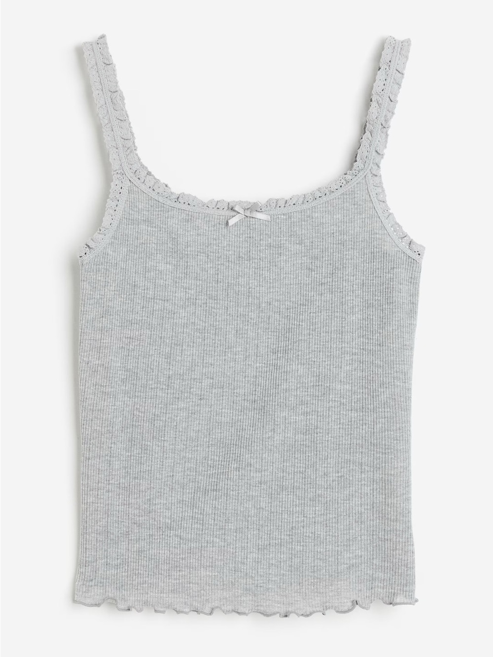Grey Ruffle Trim Ribbed Tank Top
